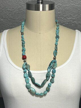 Genuine Raw Nugget Turquoise Two-Tier Statement Necklace Sterling Silver Custom